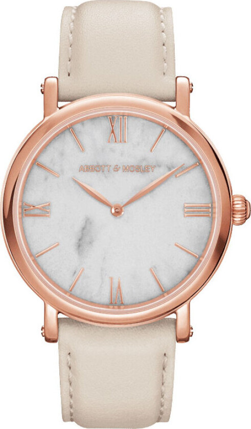 Abbott & Mosley Rose Carrara Cream 40mm AM233 - Kvarts - Kobber Rosegull - Dameklokker - Skinn - Safir