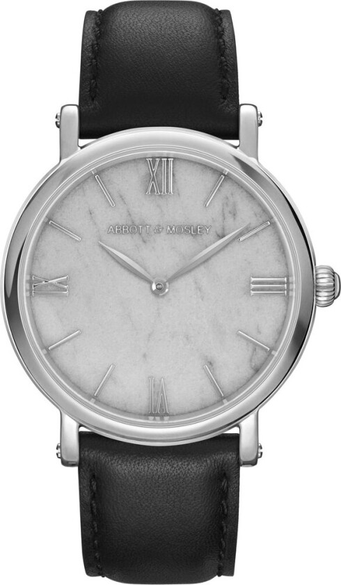 Abbott & Mosley Silver Carrara Black 36mm AM126 - Kvarts - Sølv - Dameklokker - Skinn - Mineral