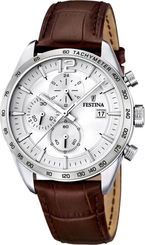 Bli overøst med oppmeksomhet fra de fineste damene - Festina Mens Chronograph Leather F16760/1 - Kvarts - Sølv - Herreklokker - Skinn - Mineral