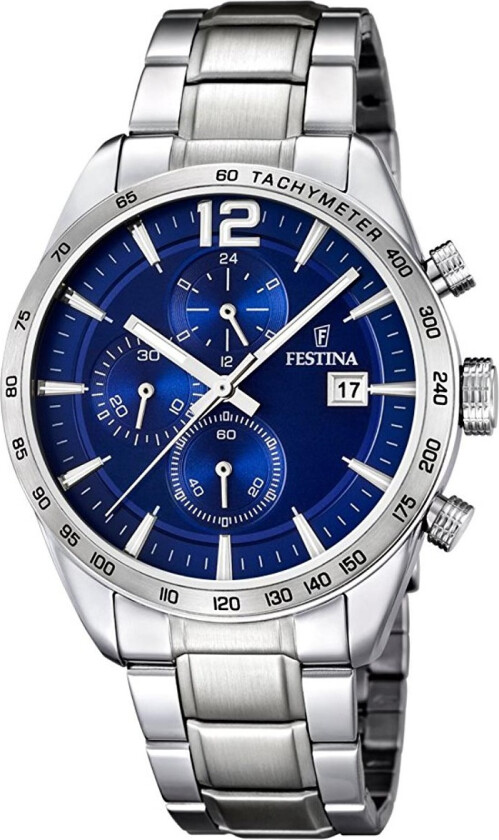 Mens Steel Chronograph F16759/3 - Kvarts - Sølv - Herreklokker - Rustfritt stål - ledd m/pin - Mineral
