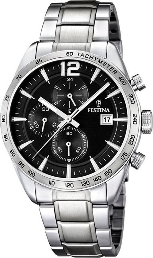 Mens Steel Chronograph F16759/4 - Kvarts - Sølv - Herreklokker - Rustfritt stål - ledd m/pin - Mineral
