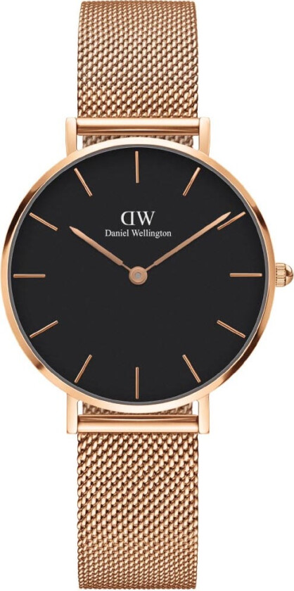 Classic Petite Black dameklokke, Rosé gull, 32mm - Kvarts - Kobber Rosegull - Dameklokker - Meshlenke - Mineral
