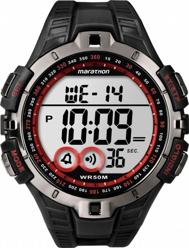 Marathon T5K423 - Svart digital klokke med røde detaljer - Digital - Sort - Herreklokker - Resin - Akryl
