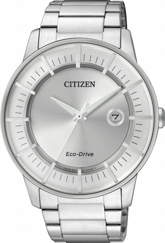 AW1260-50A - Enkel sølvbelagt Eco-Drive herreklokke - Kvarts - Sølv - Herreklokker - Rustfritt stål - Mineral