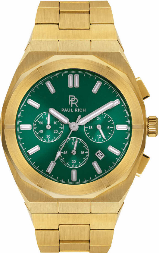 Motorsport Green Steel 45mm - Kvarts - Gull - Herreklokker - Rustfritt stål - ledd m/pin -