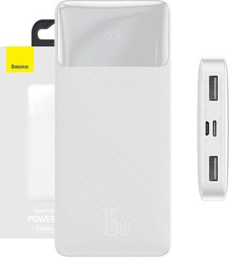 Bipow 10000mAh 15W - White Nødlader - Hvit - 10000 mAh