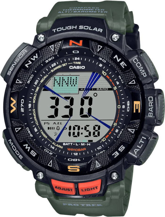 Pro Trek PRG-240-3ER - Digital - Olvengrønn - Herreklokker - Resin - Mineral