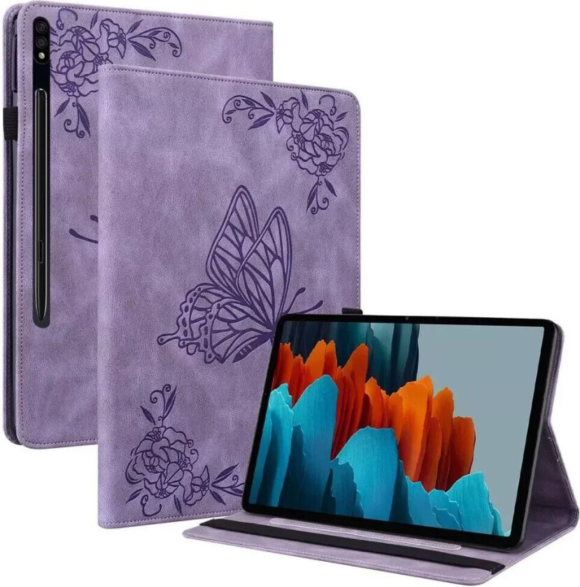 Samsung Galaxy Tab S9 Skinndeksel med mønster & Kortholder - Lilla