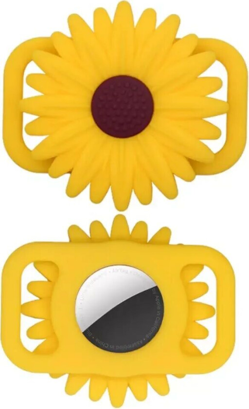 AirTag-etui i Silikon til Kjæledyrhalsbånd - Blomst - Gul