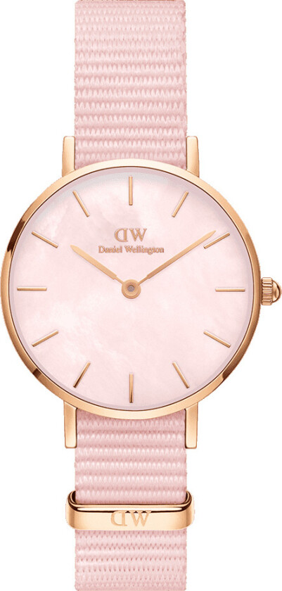 Petite Coral 28mm DW00100512 - Kvarts - Rosegull - Dameklokker - Stoff - Mineral