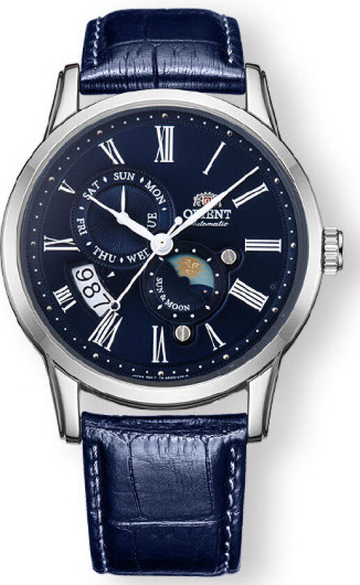 Sun & Moon Automatic Sapphire RA-AK0011D - Automatisk - Sølv - Herreklokker - Skinn - Safir