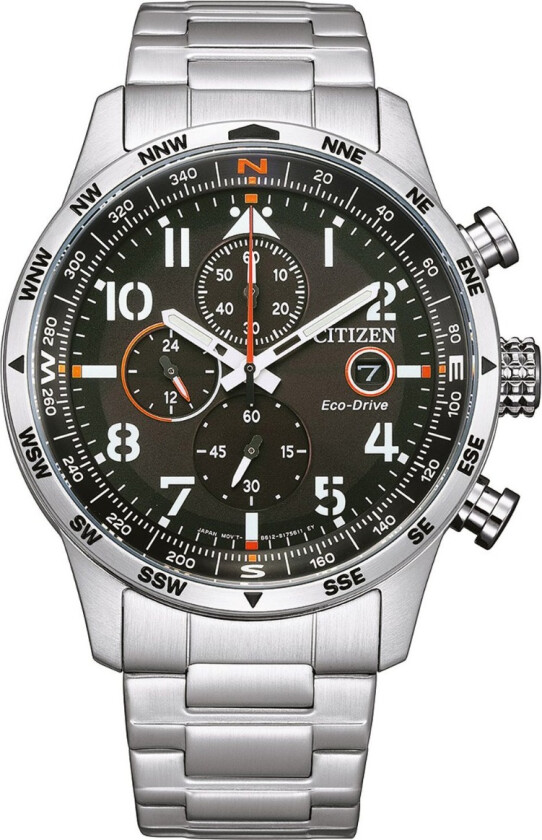 Pilot Chrono CA0790-83E - Kvarts - Sølv - Herreklokker - Rustfritt stål - ledd m/pin - Mineral