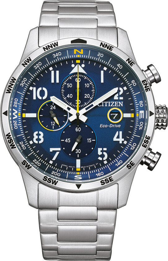Pilot Chrono CA0790-83L - Kvarts - Sølv - Herreklokker - Rustfritt stål - ledd m/pin - Mineral