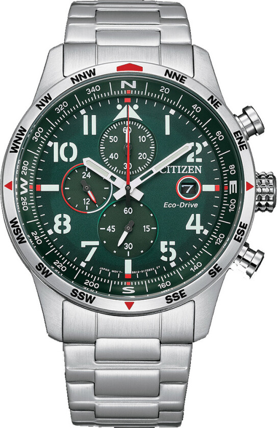 Pilot Chrono CA0791-81X - Kvarts - Sølv - Herreklokker - Rustfritt stål - ledd m/pin - Mineral