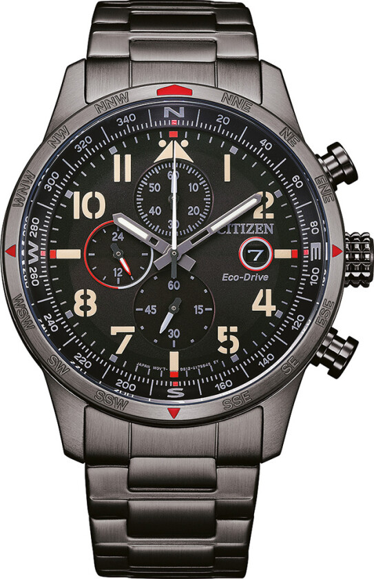 Pilot Chrono CA0797-84E - Kvarts - Gunmetal - Herreklokker - Rustfritt stål - ledd m/pin - Mineral