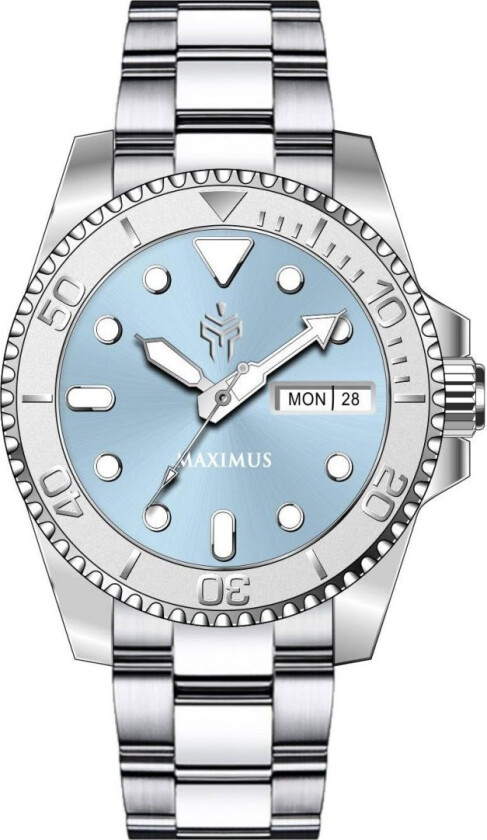 Maximus Sapphire Ice Blue Sunray SPW8303 - Kvarts - Sølv - Herreklokker - Rustfritt stål - ledd m/pin - Safir