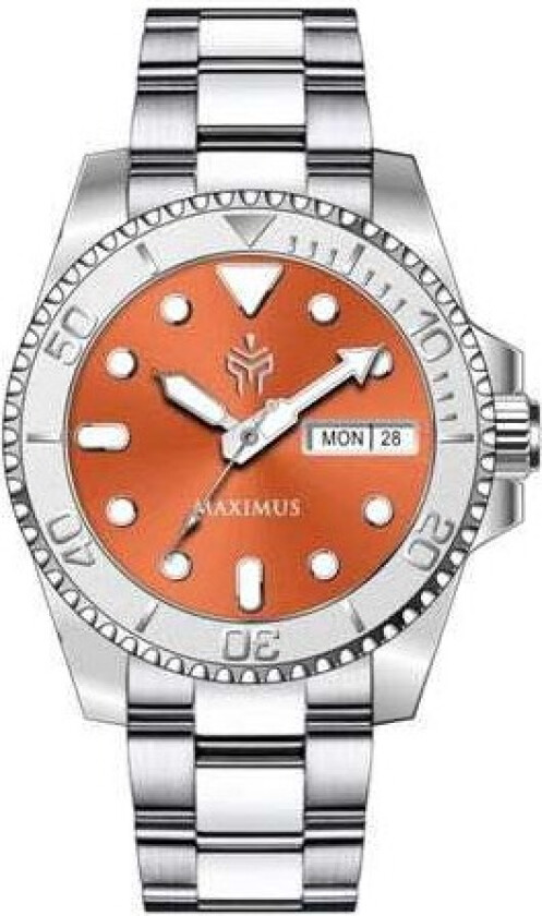 Maximus Sapphire Orange Sunray SPW8304 - Kvarts - Sølv - Herreklokker - Rustfritt stål - ledd m/pin - Safir