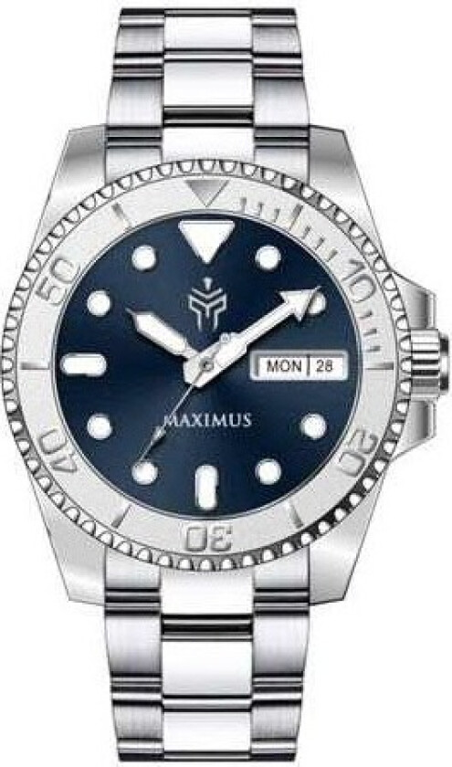 Maximus Sapphire Deep Blue Sunray SPW8301 - Kvarts - Sølv - Herreklokker - Rustfritt stål - ledd m/pin - Safir