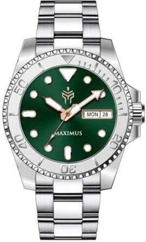 Maximus Sapphire Racing Green Sunray SPW8305 - Kvarts - Sølv - Herreklokker - Rustfritt stål - ledd m/pin - Safir