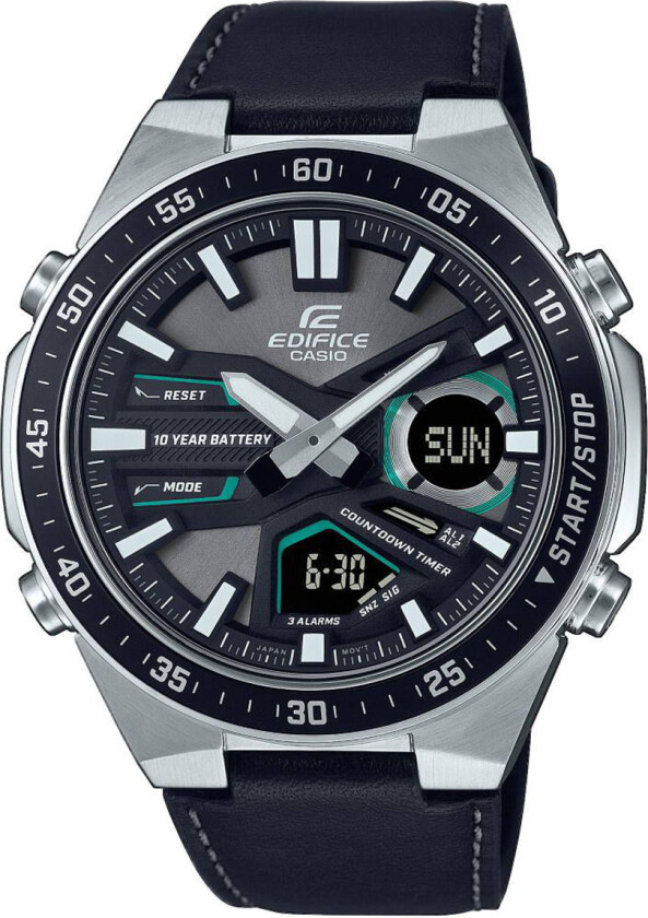 Edifice EFV-C110L-1AVEF - Anadigi - Sølv - Herreklokker - Skinn - Mineral