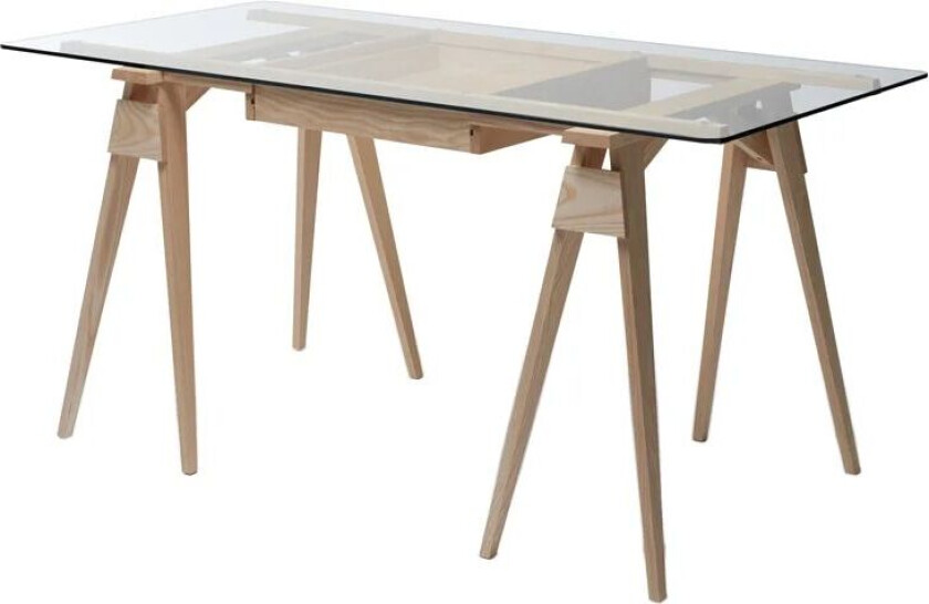 Bilde av Arco skrivebord eik klarlakk, inkl. skuff, glassplate