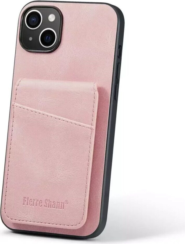 iPhone 13 Skinndekket Plast Deksel med Kortholdere og Stativfunksjon - Rosa