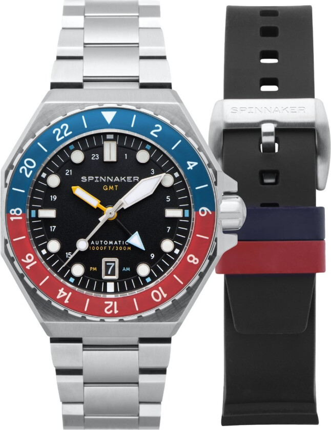 Dumas GMT Automatic Cobalt Crimson SP-5119-44 - Automatisk - Sølv - Herreklokker - Rustfritt stål - ledd m/pin - Safir