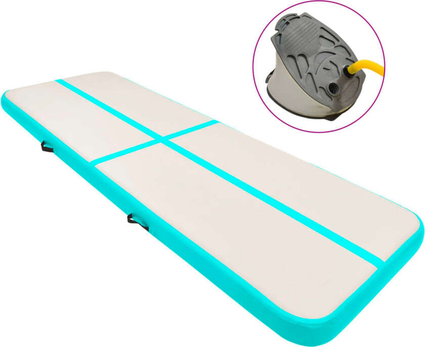 Oppblåsbar gymnastikkmatte med pumpe 400x100x15 cm PVC grønn