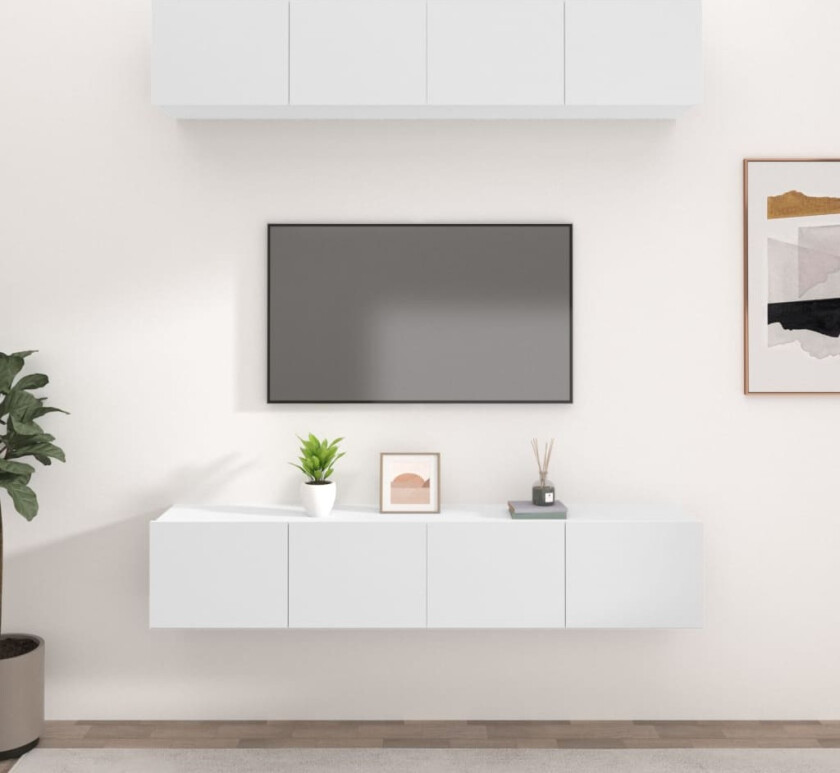 TV-benker 4 stk hvit 80x30x30 cm konstruert tre