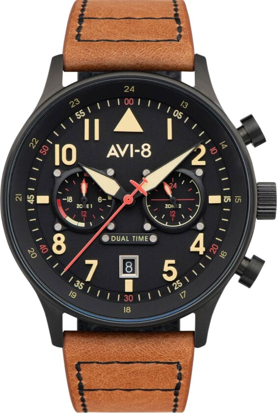 Carey Dual Time Debden AV-4088-03 - Kvarts - Sort - Herreklokker - Skinn - Mineral