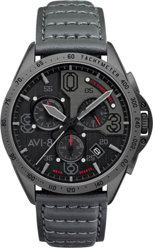 P-51 Mustang AV-4077-03 - Kvarts - Gunmetal - Herreklokker - Skinn - Mineral