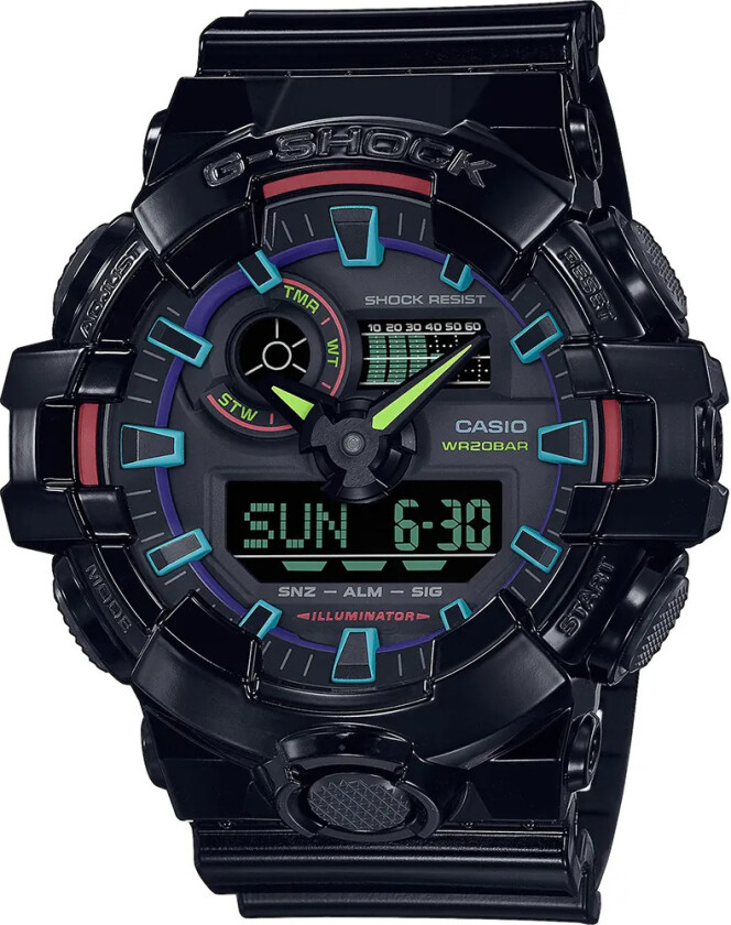 G-Shock GA-700RGB-1AER - Anadigi - Sort - Herreklokker - Resin - Mineral