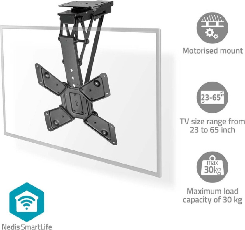 Motorisert TV-takmontering 23 - 65 " Maximum skjerm vekt: 30 kg Roterbar Tiltbar Minimum takhøyde: 140 mm Fjernstyrtkontrolert Stå