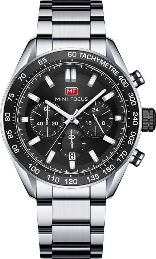 Chronograph - Kvarts - Sølv - Herreklokker - Rustfritt stål - ledd m/pin - Mineral