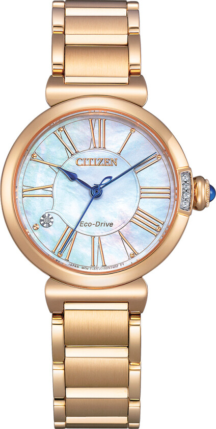 L Eco Drive EM1063-89D - Kvarts - Rosegull - Dameklokker - Rustfritt stål - ledd m/pin - Safir