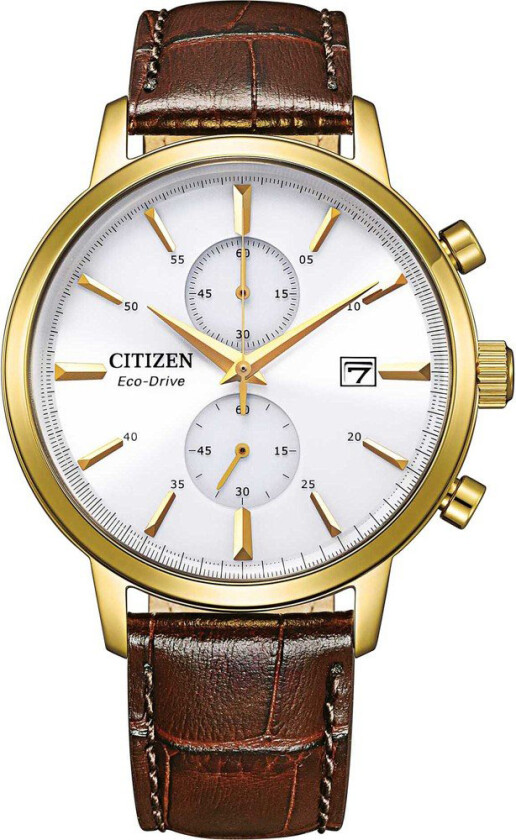 Eco-Drive Classic CA7062-15A - Kvarts - Gull - Herreklokker - Skinn - Mineral