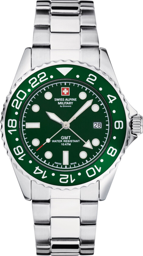 Master Diver GMT 7052.1134SAM - Kvarts - Sølv - Herreklokker - Rustfritt stål - ledd m/pin - Safir