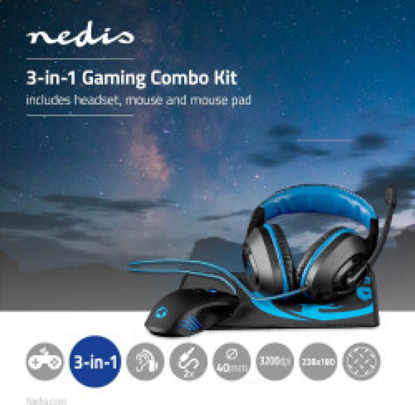 Gaming Combo Kit | 3-i-1 | Headset, mus og musematte | Blå / Sort