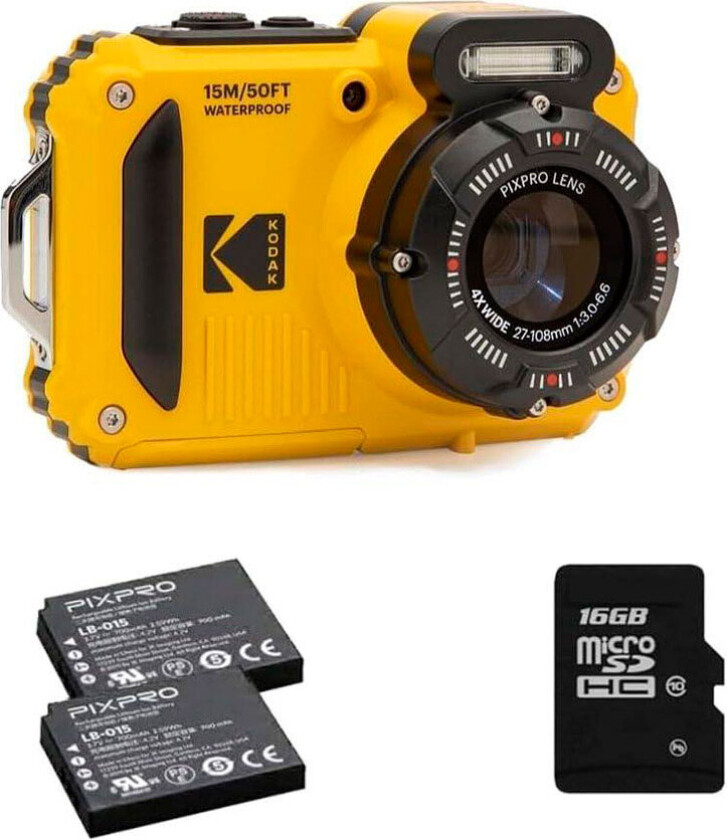 WPZ2 digitalkamera vanntett (16 MP) gul + SD-kort + batteri (1080p/16 MP)