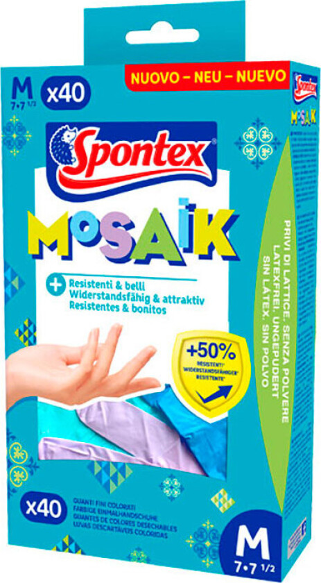 Spontex Mosaikk Engangshansker (StÃ¸rrelse M) 40pk