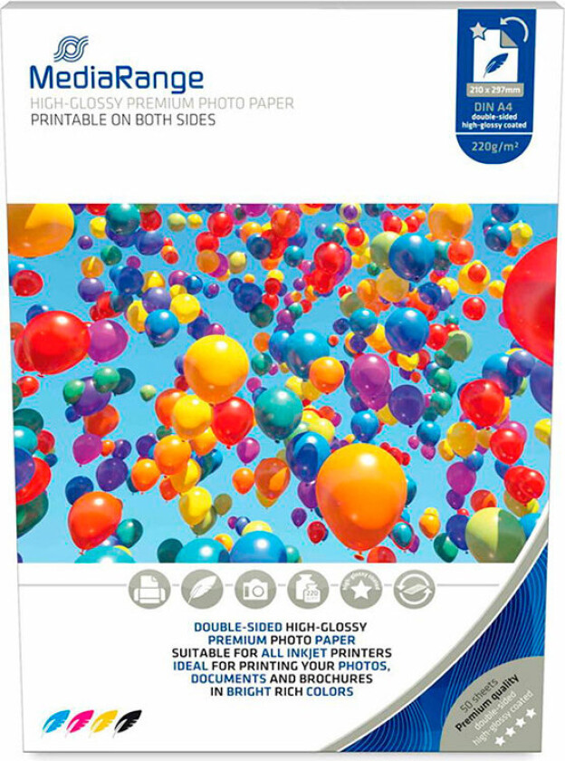 MediaRange høyglans fotopapir (210x297mm) 50pk