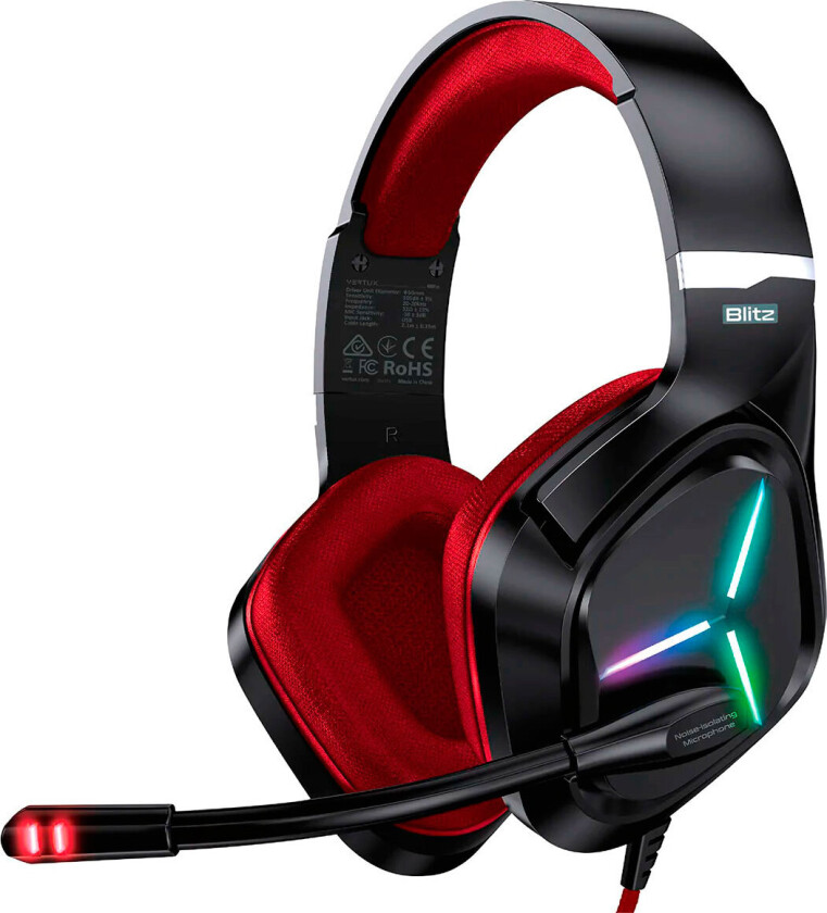 Vertux Blitz 7.1 Surround Sound Gaming Headset (USB) Rød