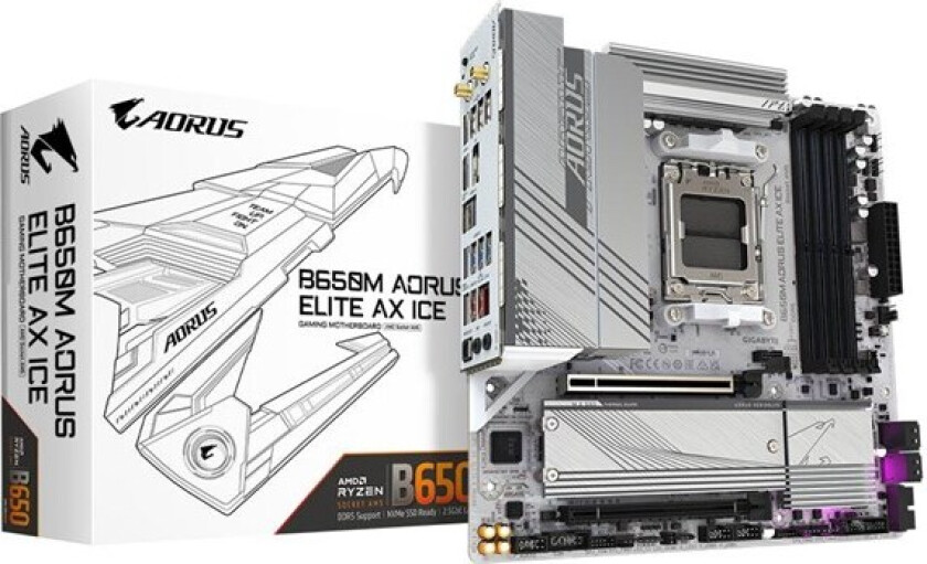 B650M AORUS ELITE AX ICE Hovedkort - AMD B650 - AMD AM5 socket - DDR5 RAM - Micro-ATX