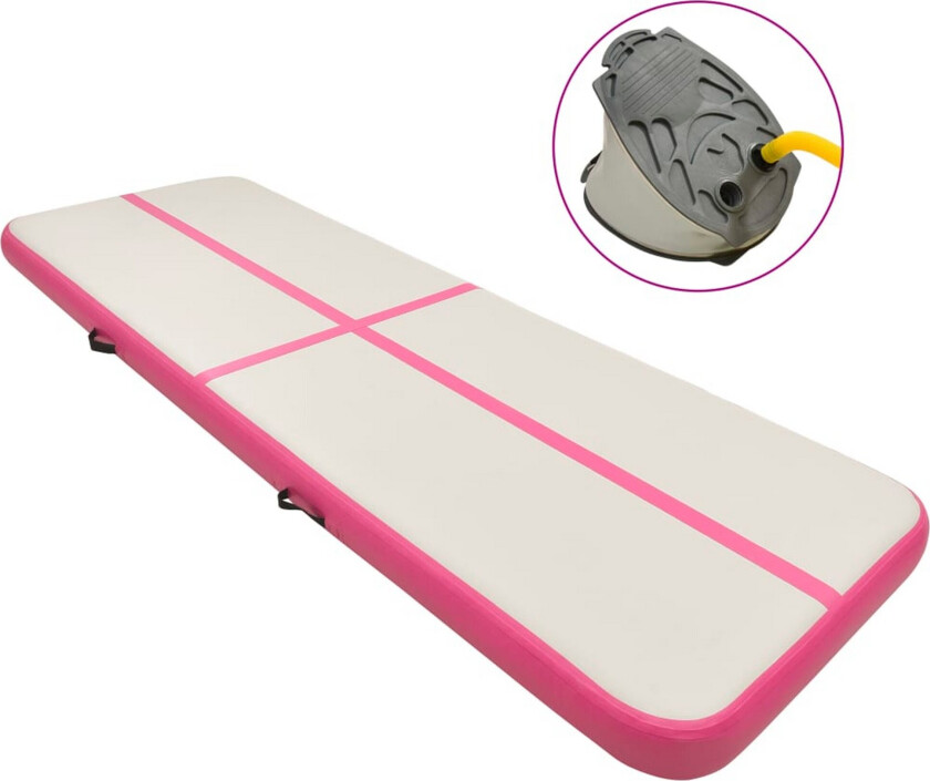 Oppblåsbar gymnastikkmatte med pumpe 300x100x15 cm PVC rosa
