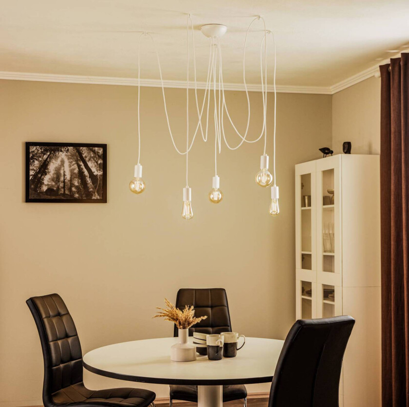 Hengelampe Spider i hvit, 5 lyskilder