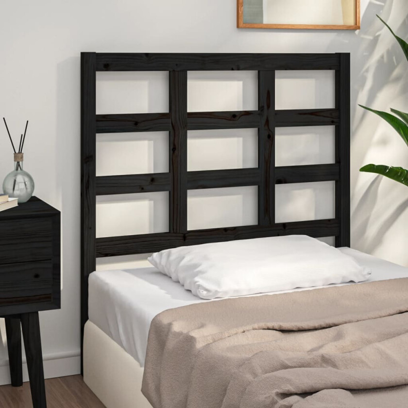 Sengegavl svart 95,5x4x100 cm heltre furu