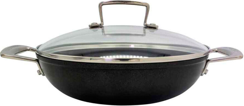 aluminium non-stick wok m/glasslokk (Ã24cm) antrasitt/sÃ¸lv