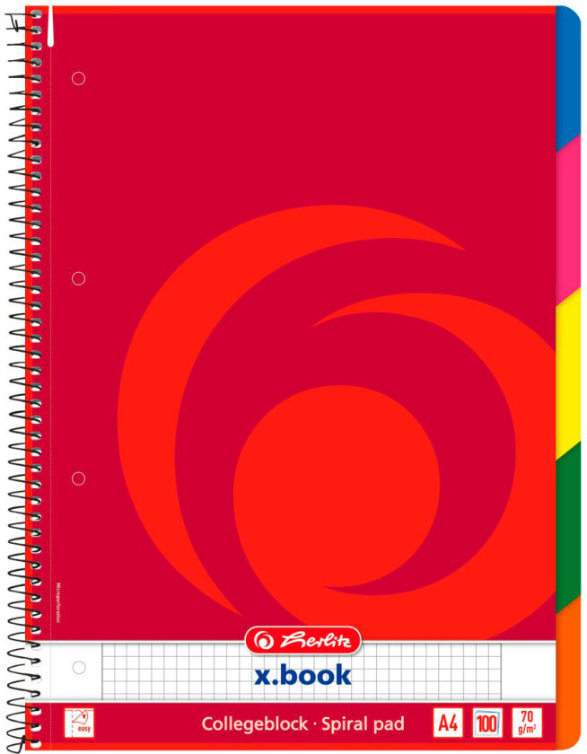 Herlitz x.book Notatbok med spiralrygg - A4 (100 ark) Rød