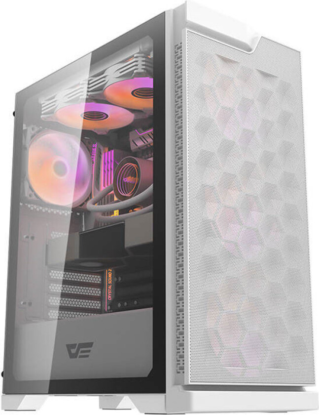 DeskFlash DK361 PC-skap m/4x vifte (ATX/M-ATX/ITX) Hvit