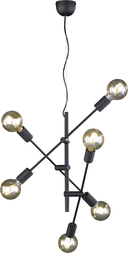 Trio Cross Pendellampe m/6 Pærer (28W) Svart/Sort